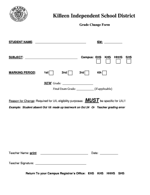 Killeen Independent School District Grade Change Form