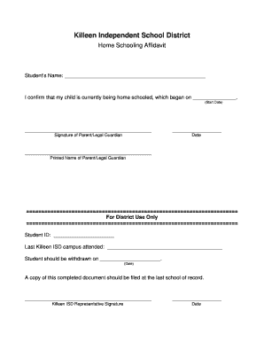 Fillable Online killeenisd Home Schooling Affidavit - 10-18-11doc ...