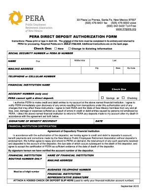 PERA Direct Deposit Authorization Form