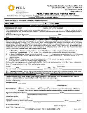 PERA Termination Notice Form
