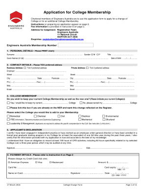 Engineers Australia College Membership Application