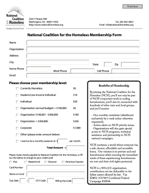 National Coalition for the Homeless Membership Form