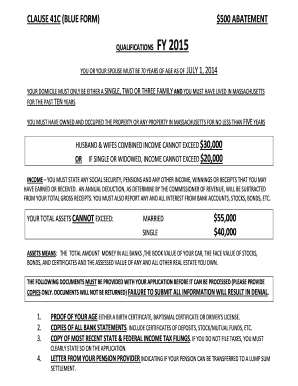 Massachusetts Elderly Tax Abatement Form