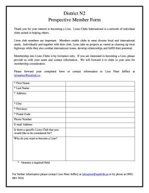 Lions Clubs International Prospective Member Form
