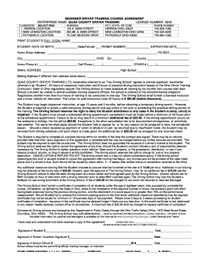 Beginner Driver Training Course Agreement