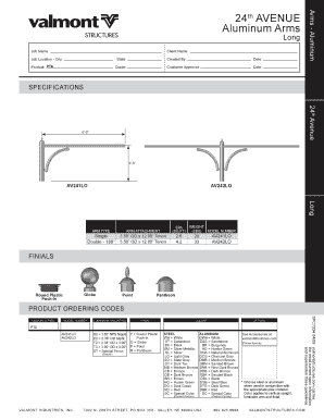 Aluminum Arm Product Specification Form