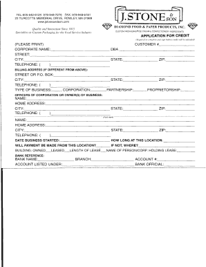 Credit Application for Diamond Food & Paper Products