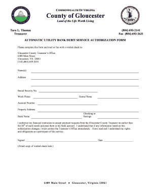 Virginia Utility Bank Debit Authorization Form