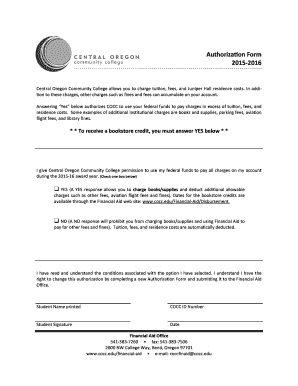 Central Oregon Community College Authorization Form