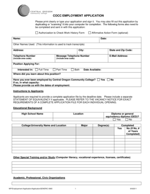 COCC Employment Application
