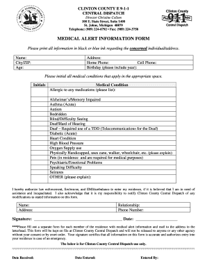 Clinton County Medical Alert Information Form