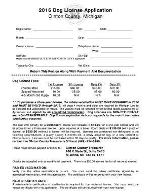 2016 Dog License Application