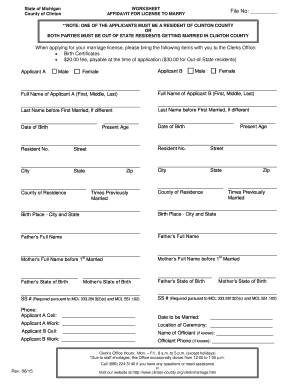 Michigan Affidavit for License to Marry
