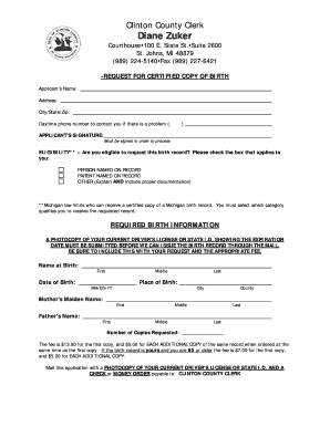 Michigan Birth Record Request Form