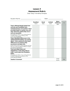 Friendship Analysis Assessment Rubric