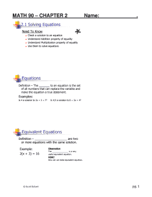 Math 90 Chapter 2 Equations Worksheet