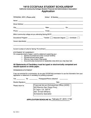 CCCSFAAA Student Scholarship Application
