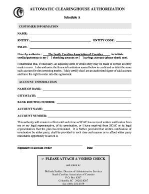Automatic Clearinghouse Authorization Form