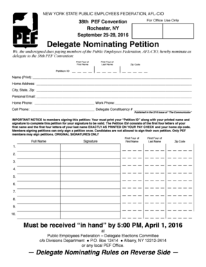 New York PEF Delegate Nominating Petition
