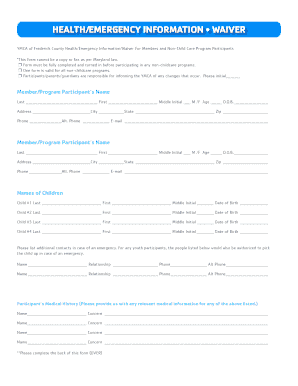 YMCA Health Emergency Information Waiver