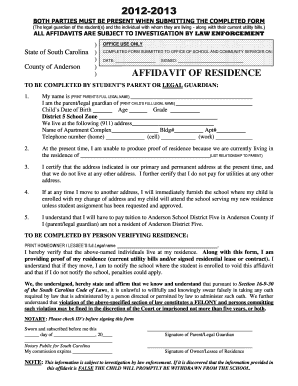 Affidavit of Residence