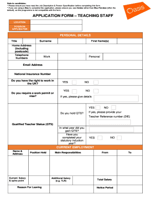 Teaching Staff Application Form