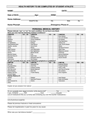 Student-Athlete Health History Form