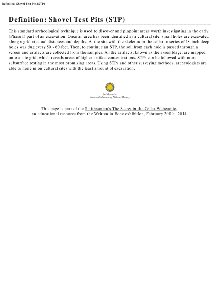 Fillable Online Definition Shovel Test Pits (STP) Fax Email Print