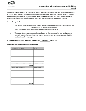 Alternative Education WIAA Eligibility Agreement