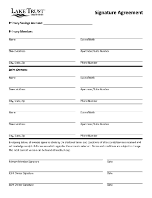 Signature Agreement for Primary Savings Account