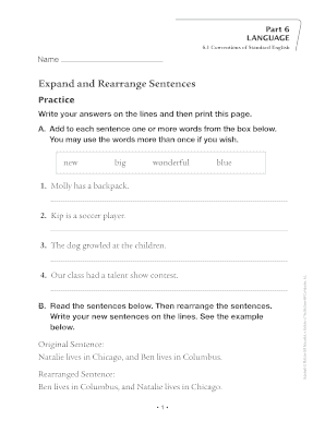 Expand and Rearrange Sentences Practice