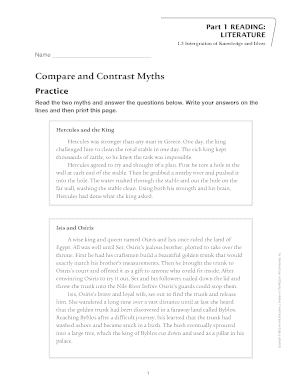 Compare and Contrast Myths Worksheet