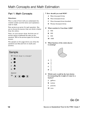 Math Concepts and Estimation Test