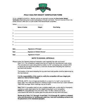 Pole Vaulter Weight Verification Form