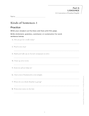Kinds of Sentences Worksheet