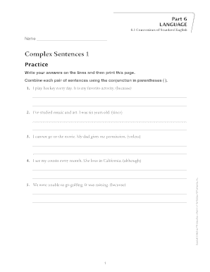 Complex Sentences Practice Worksheet
