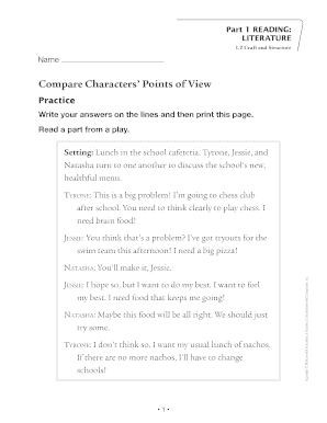 Compare Characters' Points of View Worksheet