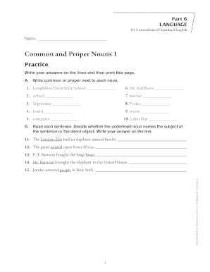 Common and Proper Nouns Worksheet