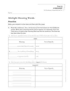 Multiple Meaning Words Practice Worksheet