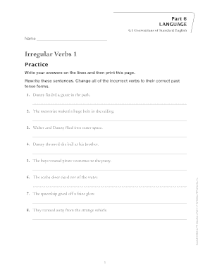 Irregular Verbs Worksheet
