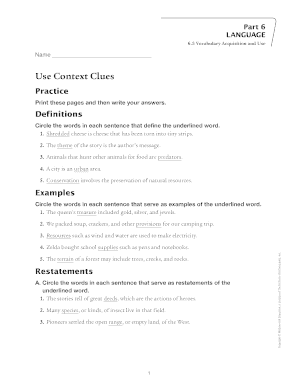 Vocabulary Acquisition and Use Worksheet