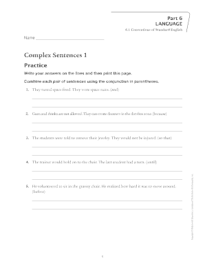 Complex Sentences Practice Worksheet