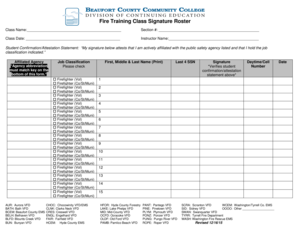 Work method statement for construction works pdf - Fire Training Class Signature Roster - beaufortccc