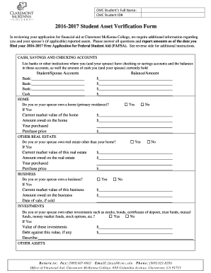 2016-2017 Student Asset Verification Form