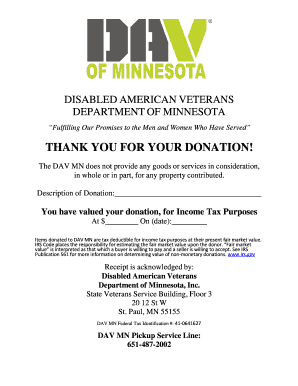 Food donation receipt - phone number for the dav