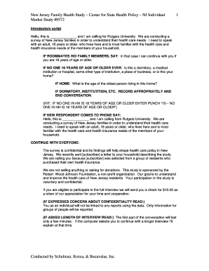 New Jersey Family Health Survey Script