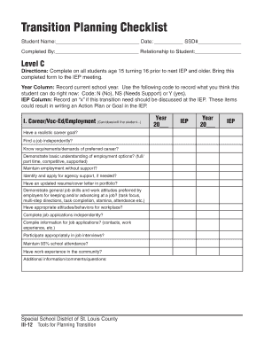 Transition Planning Checklist