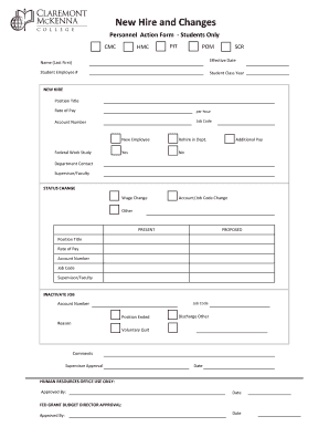 New Hire and Changes Personnel Action Form