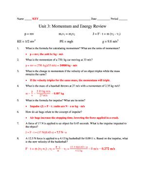 Momentum and Energy Review Worksheet