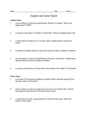 Angular and Linear Speed Worksheet